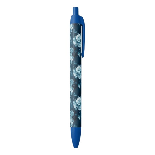 Klassiek blauw Roos patroon Zwarte Inkt Pen (Achterkant (Verticaal))