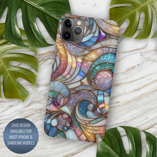 Klassiek Blauw Roze Nep Iriserend Glas Mozaïek Case-Mate iPhone Case