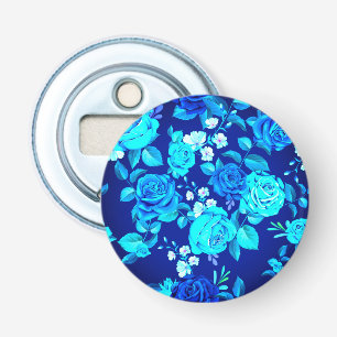 Klassiek Blauw Rozen Bloemen Patroon-87600 Button Flesopener