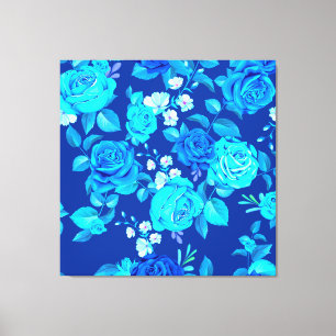 Klassiek Blauw Rozen Bloemen Patroon-87600 Canvas Afdruk