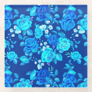 Klassiek Blauw Rozen Bloemen Patroon-87600 Glazen Onderzetter