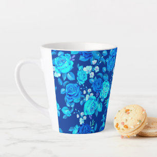 Klassiek Blauw Rozen Bloemen Patroon-87600 Latte Mok