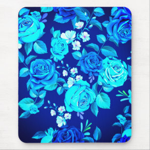 Klassiek Blauw Rozen Bloemen Patroon-87600 Muismat