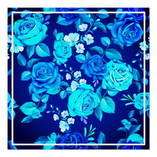 Klassiek Blauw Rozen Bloemen Patroon-87600 Perfect Poster (Voorkant)