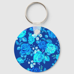 Klassiek Blauw Rozen Bloemen Patroon-87600 Sleutelhanger