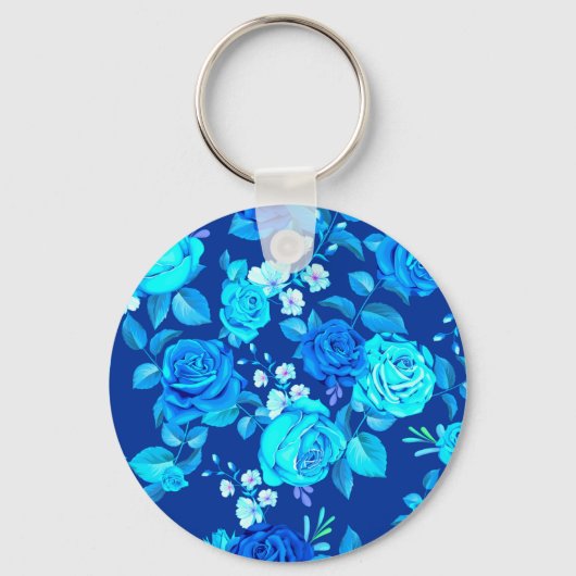 Klassiek Blauw Rozen Bloemen Patroon-87600 Sleutelhanger (Voorkant)
