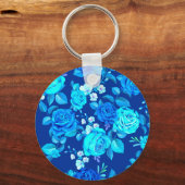 Klassiek Blauw Rozen Bloemen Patroon-87600 Sleutelhanger (Voorkant)