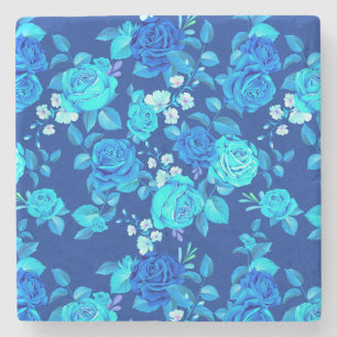 Klassiek Blauw Rozen Bloemen Patroon-87600 Stenen Onderzetter