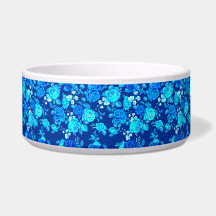 Klassiek Blauw Rozen Bloemen Patroon-87600 Voerbakje