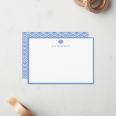 Klassiek blauw Seashell gepersonaliseerd 5x3" brie Notitiekaartje (Voorkant / Achterkant in situ)