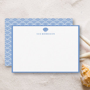 Klassiek blauw Seashell gepersonaliseerd 5x3" brie Notitiekaartje