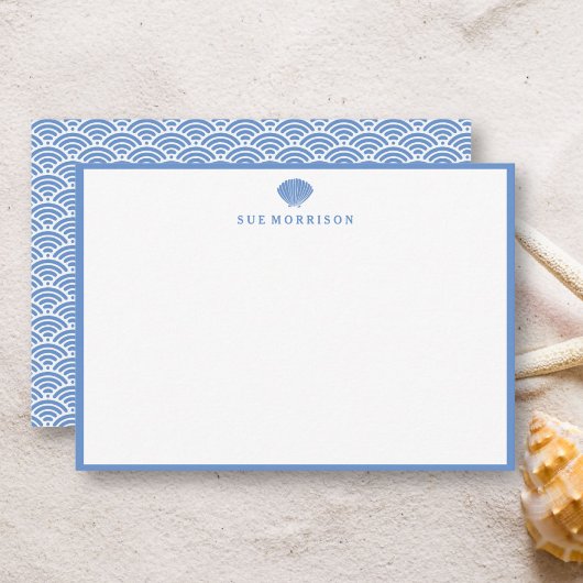 Klassiek blauw Seashell gepersonaliseerd 5x3" brie Notitiekaartje