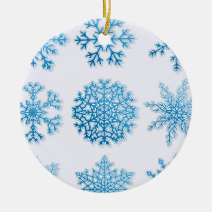 Klassiek blauw Snowflakes White Kerstannament Keramisch Ornament