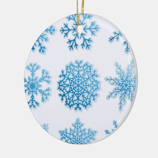 Klassiek blauw Snowflakes White Kerstannament Keramisch Ornament (Links)