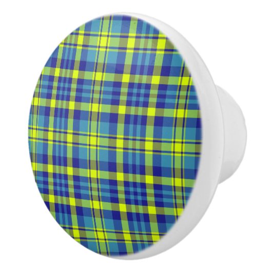 Klassiek Blauw Tartan Plaid Patroon Keramische Knop (Rechts)