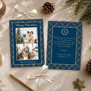 Klassiek Blauw Tartan Schotlandse Kerst Feestdagenkaart