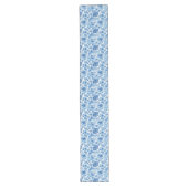 Klassiek Blauw Toile Bloemen Patroon Lange Tafelloper (Voorkant)