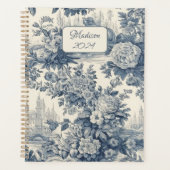 Klassiek Blauw Toile de Jouy Monogram Planner (Voorkant)