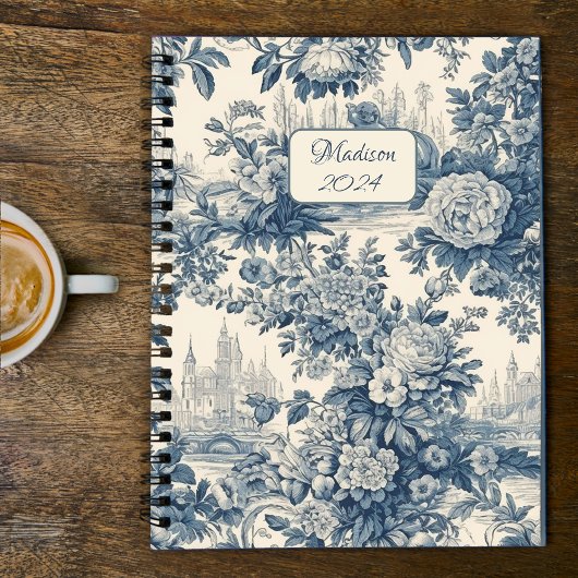 Klassiek Blauw Toile de Jouy Monogram Planner