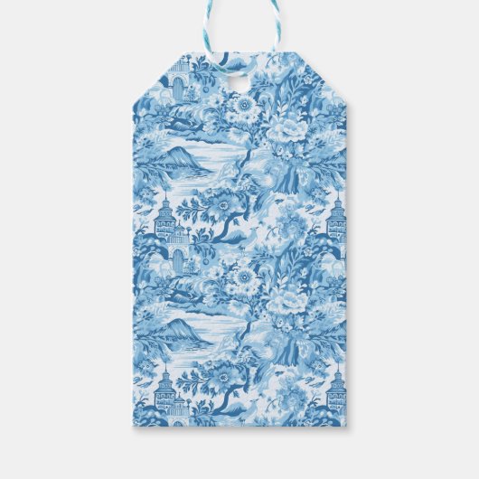 Klassiek blauw toiletlandschap cadeaulabel (Voorkant)