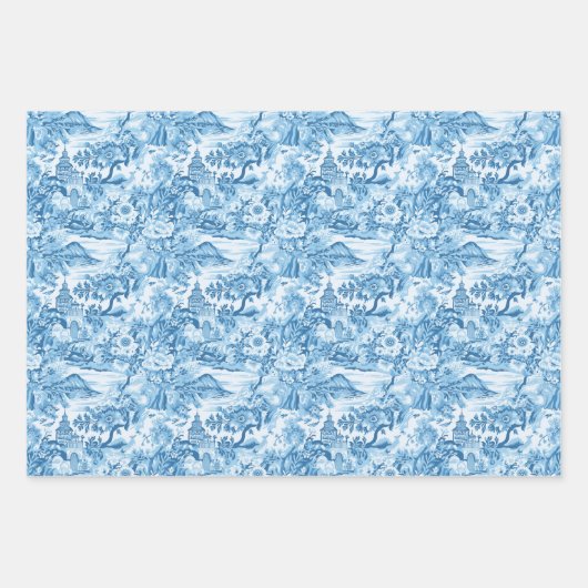 Klassiek blauw toiletlandschap inpakpapier vel (Voorkant 3)