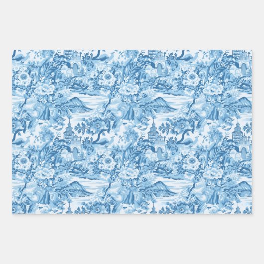 Klassiek blauw toiletlandschap inpakpapier vel (Voorkant)