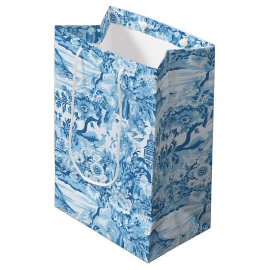 Klassiek blauw toiletlandschap medium cadeauzakje (Voorkant Gekanteld)