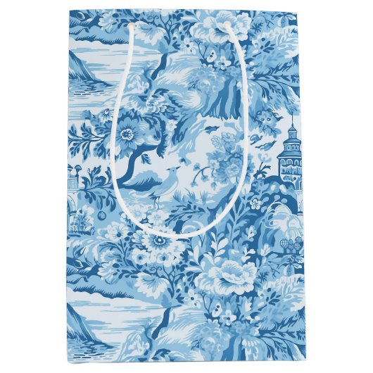 Klassiek blauw toiletlandschap medium cadeauzakje (Voorkant)