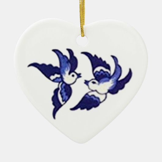Klassiek blauw vogelontwerp keramisch ornament (Voorkant)