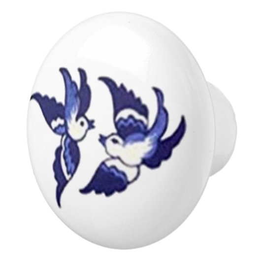 Klassiek blauw vogelontwerp keramische knop (Rechts)