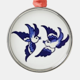 Klassiek blauw vogelontwerp metalen ornament