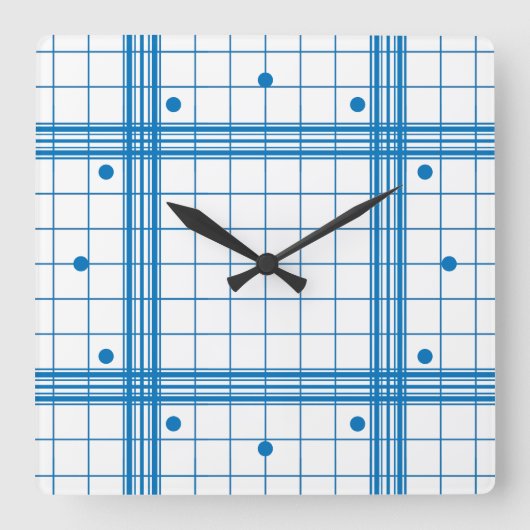 Klassiek blauw vuurhuis speldenkpatroon op wit vierkante klok (Voorkant)
