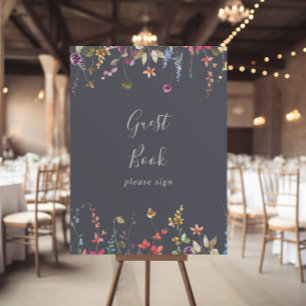 Klassiek Blauw Wild Bloemen Guestbook Bord Poster