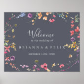 Klassiek Blauw Wilde Bloemen Bruiloft Welkom  Poster (Voorkant)