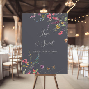 Klassiek Blauw Wilde Bloemen Liefde Is Zoete Bord Poster
