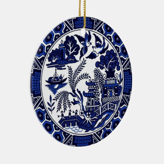 Klassiek blauw Willow China Design Keramisch Ornament (Rechts)