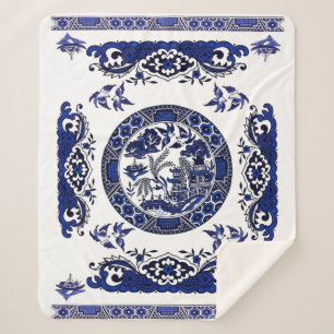 Klassiek blauw Willow China Design Sherpa Deken