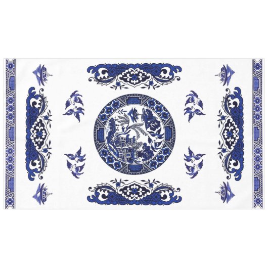 Klassiek blauw Willow China Design Tafelkleed (Voorkant (Horizontaal))