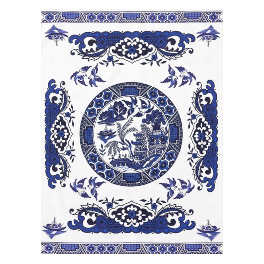 Klassiek blauw Willow China Design Tafelkleed (Voorkant)