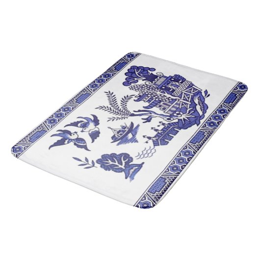 Klassiek blauw Willow-ontwerp Badmat (Gekanteld)