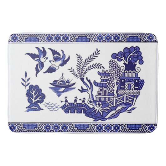Klassiek blauw Willow-ontwerp Badmat (Voorkant)