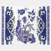 Klassiek blauw Willow-ontwerp Fleece Deken (Voorkant (Horizontaal))