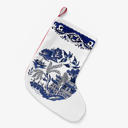 Klassiek blauw Willow-ontwerp Kleine Kerstsok (Voorkant (Hangend))