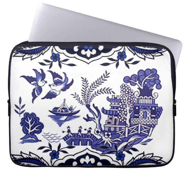 Klassiek blauw Willow-ontwerp Laptop Sleeve (Voorkant)