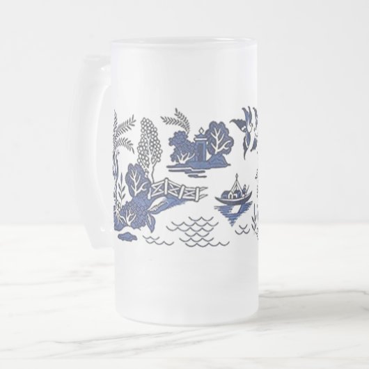 Klassiek blauw Willow-ontwerp Matglas Bierpul (Voorkant links)