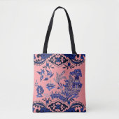 Klassiek blauw Willow-ontwerp op koraalroze Tote Bag (Voorkant)