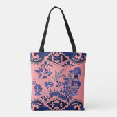 Klassiek blauw Willow-ontwerp op koraalroze Tote Bag (Achterkant)