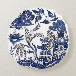 Klassiek blauw Willow-ontwerp Rond Kussen