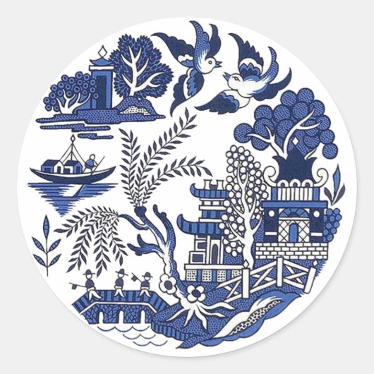 Klassiek blauw Willow-ontwerp Ronde Sticker (Voorkant)
