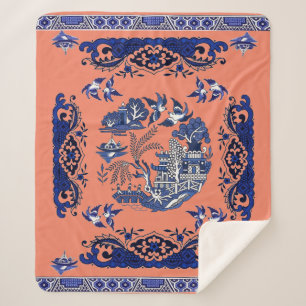 Klassiek blauw Willow-ontwerp Sherpa Deken